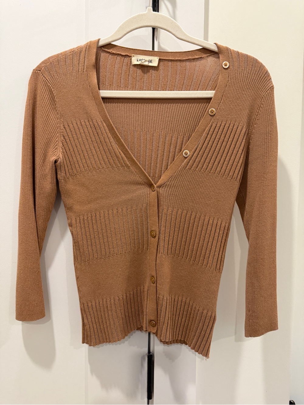 Lagence Camel Ribbed V-Neck Button Cardigan Sweater XS
